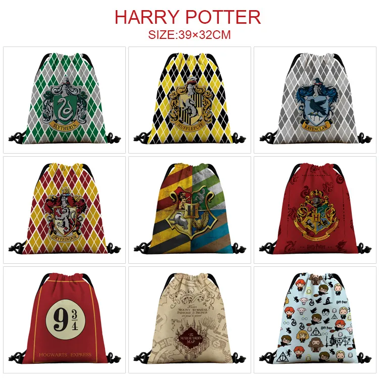 Harry Potter Inspired Full Color Drawstring Backpack – Cartoon Magic School Cinch Sack Bag with Dual Rope Straps, Perfect for Fans & Students